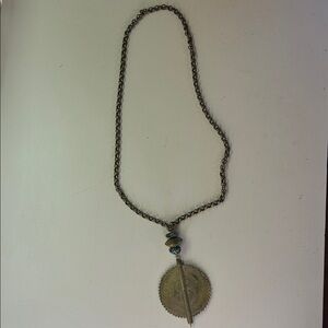 Vintage-Inspired Bronze Pendant Necklace with Turquoise Accents